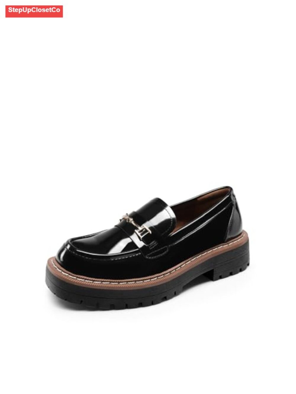 Platform Chunky Loafers Square Toe Horsebit Slip On Shoes